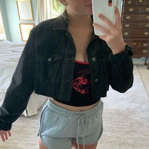 Cropped Black Denim Jacket- Forever 21- Size Small